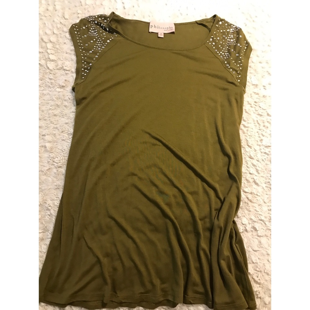 Women's M Philosophy Army Green Bejeweled Blouse